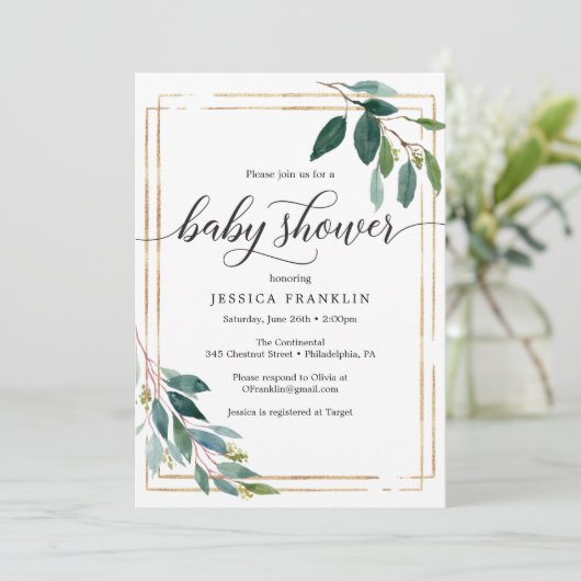 Greenery Baby shower nodigt Kaart uit (Staand voorkant)