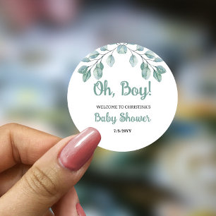Greenery Baby shower Oh jongen Ronde Sticker