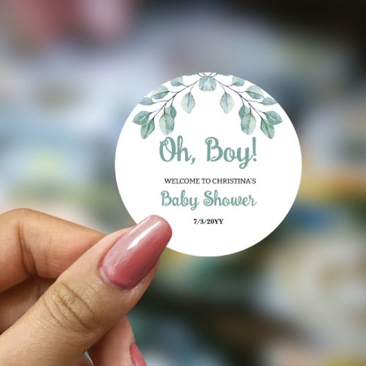 Greenery Baby shower Oh jongen Ronde Sticker