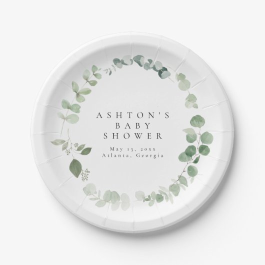 Greenery Baby shower Papieren Bordje (Voorkant)