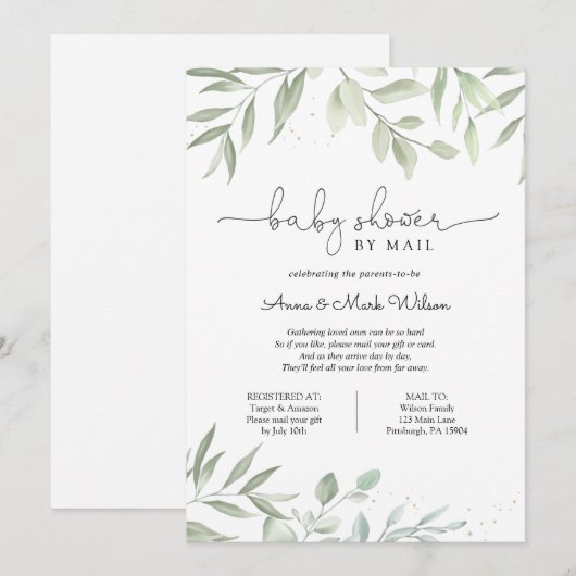 Greenery Baby shower per Mail Kaart (Voorkant / Achterkant)
