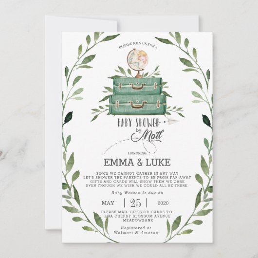 Greenery Baby shower per Mail Lange afstand Reizen Kaart (Voorkant)