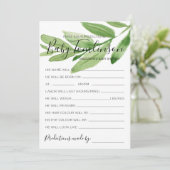 Greenery Baby shower Predications Raad spelkaart Kaart (Staand voorkant)