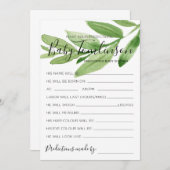 Greenery Baby shower Predications Raad spelkaart Kaart (Voorkant / Achterkant)