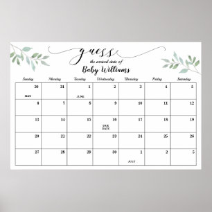 Greenery Baby shower Raad Vervaldatum kalender Pos Poster