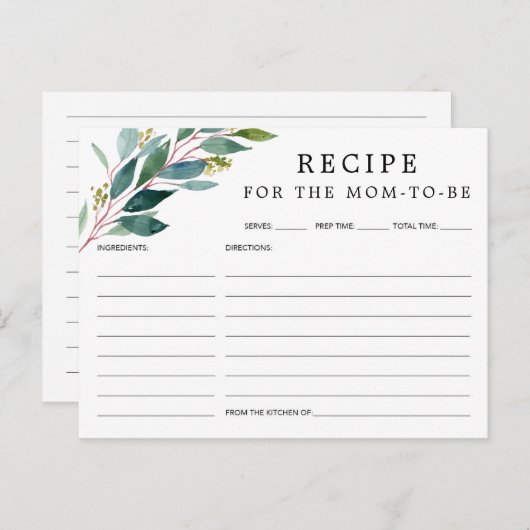 Greenery Baby shower Recipe Kaart (Voorkant / Achterkant)