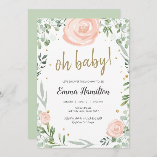 Greenery Baby shower Rozen Blaves Wedding Pink Kaart (Voorkant / Achterkant)