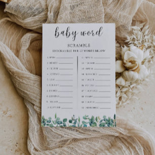 Greenery Baby shower spel – Word scramble Kaart