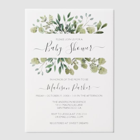 Greenery Baby shower Vellum Uitnodigingen (Voorkant)