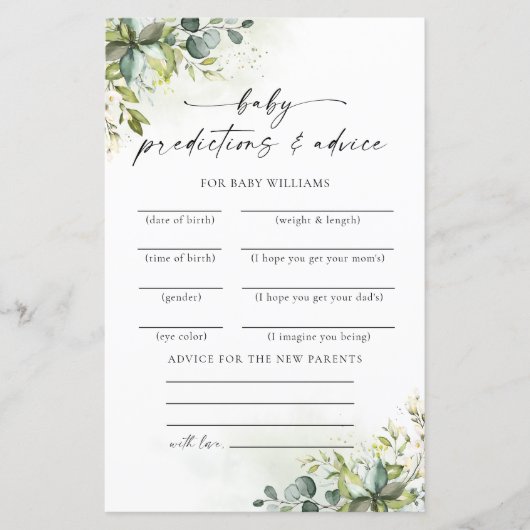 Greenery Baby shower voorspellingen Kaart (Voorkant)