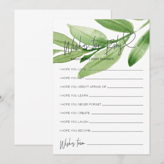 Greenery Baby shower Wensen voor Baby Game Kaart (Voorkant / Achterkant)
