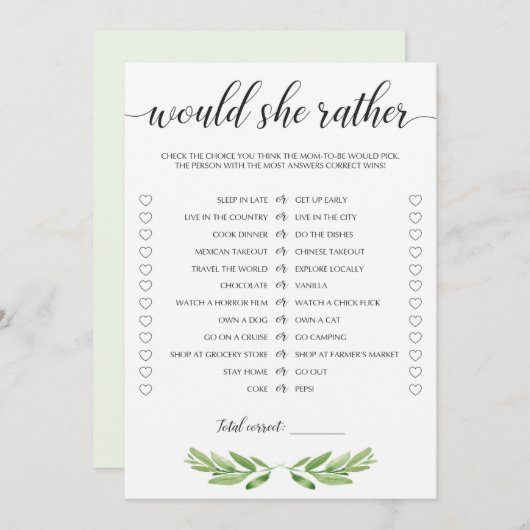 Greenery Baby shower zou ze liever Kaarten spelen (Voorkant / Achterkant)