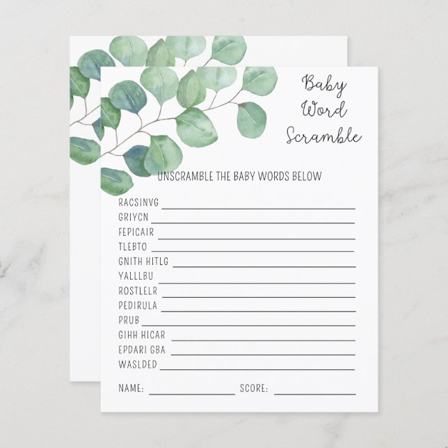 Greenery - Baby Word Scramble | BABY SHOWER (Voorkant / Achterkant)