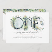 Greenery Baby's 1e verjaardag Uitnodiging - Neutra (Voorkant / Achterkant)