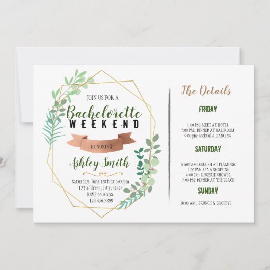 Greenery Bachelorette Itinerary Kaart (Voorkant)