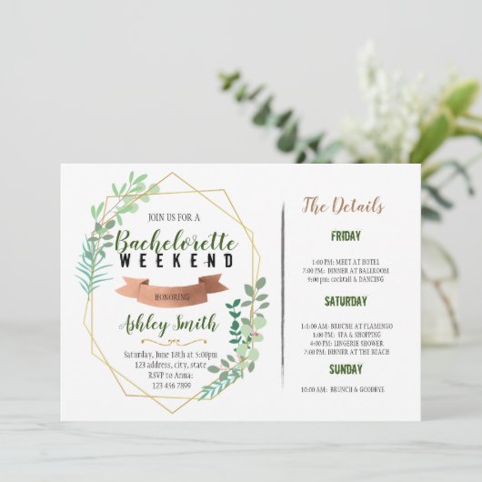 Greenery Bachelorette Itinerary Kaart (Staand voorkant)