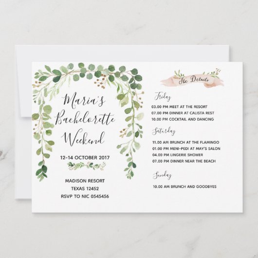 Greenery Bachelorette Weekend Kaart (Voorkant)
