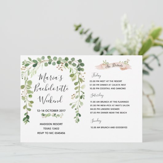 Greenery Bachelorette Weekend Kaart (Staand voorkant)