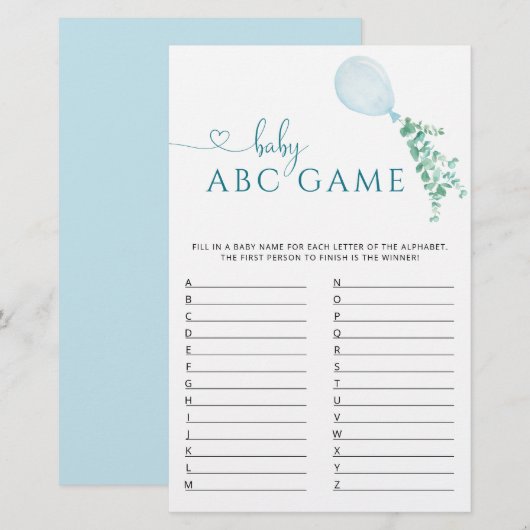 Greenery Balloon Baby shower Game ABC (Voorkant / Achterkant)