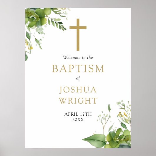 Greenery Baptism Christening Welkomstteken Poster (Voorkant)