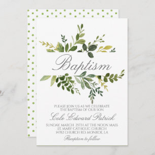 Greenery Baptism Invitation Kaart