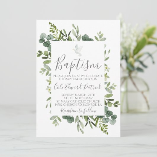 Greenery Baptism Invitation Kaart (Staand voorkant)