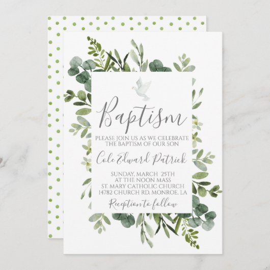 Greenery Baptism Invitation Kaart (Voorkant / Achterkant)