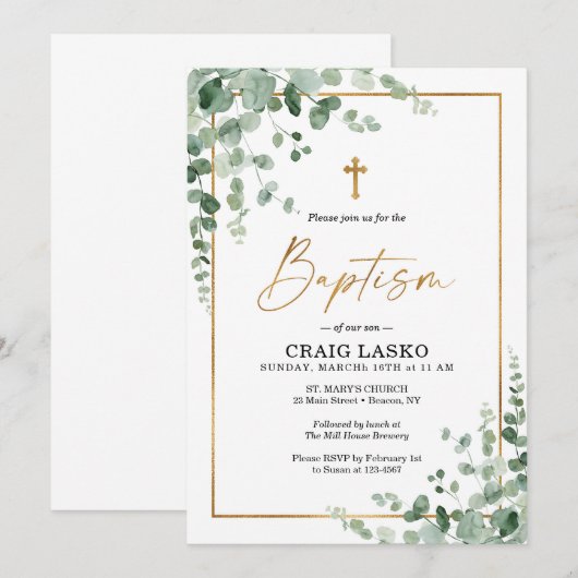 Greenery Baptism Invitation Kaart (Voorkant / Achterkant)