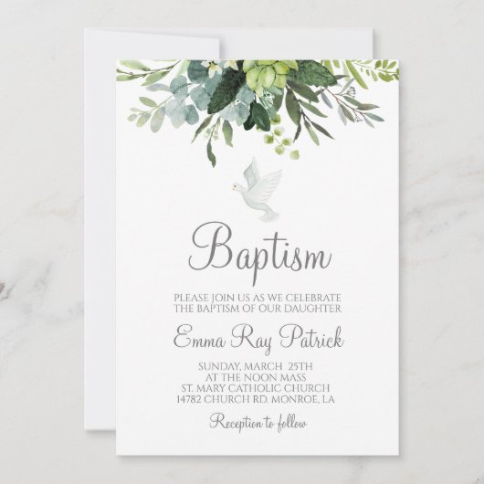 Greenery Baptism Invitation Kaart (Voorkant)