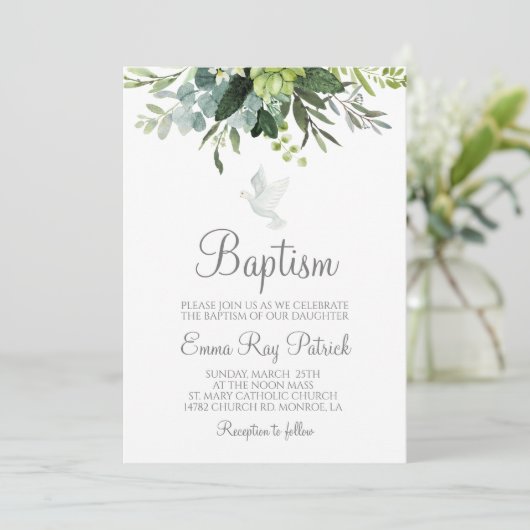 Greenery Baptism Invitation Kaart (Staand voorkant)