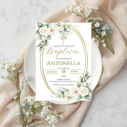 Greenery Baptism Invitation Kaart