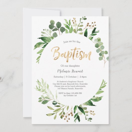 Greenery Baptism Invitation Kaart (Voorkant)