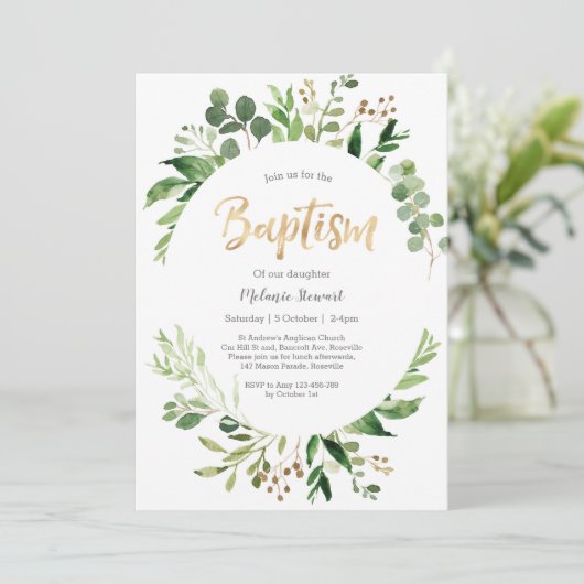 Greenery Baptism Invitation Kaart (Staand voorkant)