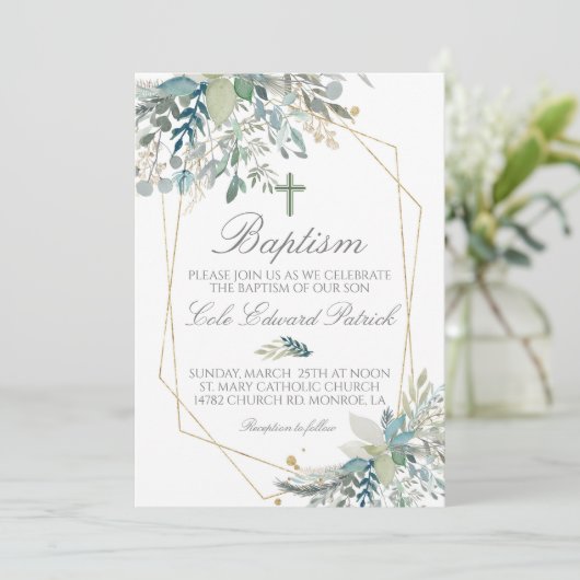Greenery Baptism Invitation Kaart (Staand voorkant)