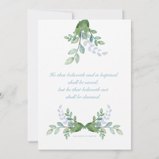 Greenery Baptism Invite Boy Foto Kaart (Achterkant)