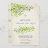 Greenery Baptism Invite Lavender Flowers Kaart (Voorkant / Achterkant)