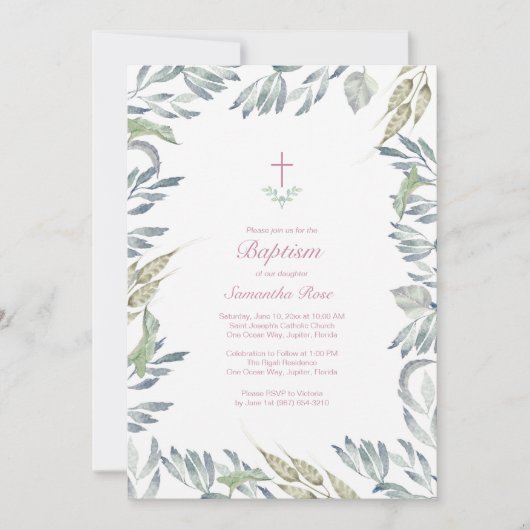 Greenery Baptism Invite, meisje Kaart (Voorkant)
