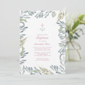 Greenery Baptism Invite, meisje Kaart (Staand voorkant)
