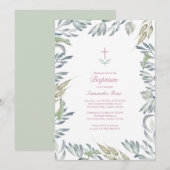 Greenery Baptism Invite, meisje Kaart (Voorkant / Achterkant)