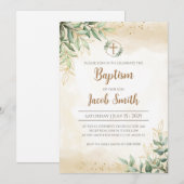 Greenery Baptism uitnodigingen voor Boy Christenin (Voorkant / Achterkant)