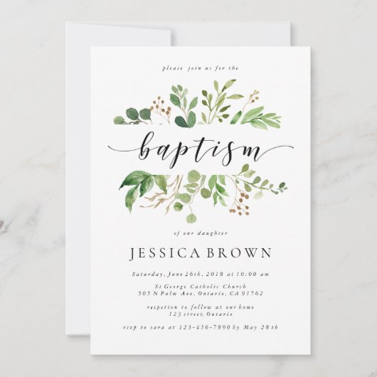 Greenery Baptism waterverf Baptisme Kaart (Voorkant)