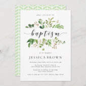 Greenery Baptism waterverf Baptisme Kaart (Voorkant / Achterkant)
