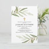 Greenery baptisme uitnodiging groene gouden waterv (Staand voorkant)