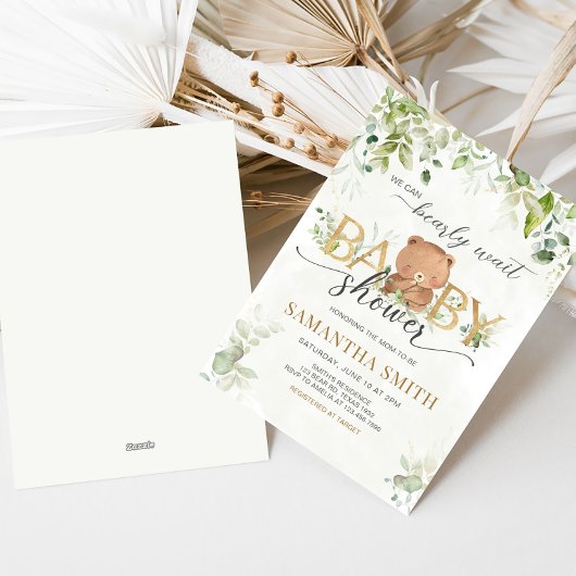 Greenery Bear Baby Shower Kaart