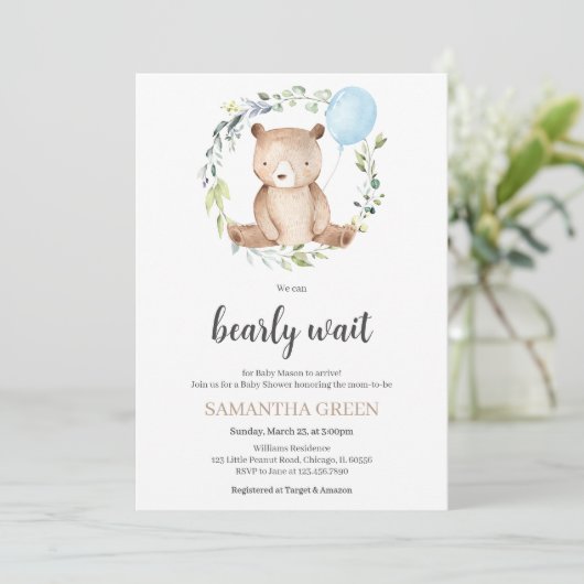Greenery Bear Baby Shower Kaart (Staand voorkant)