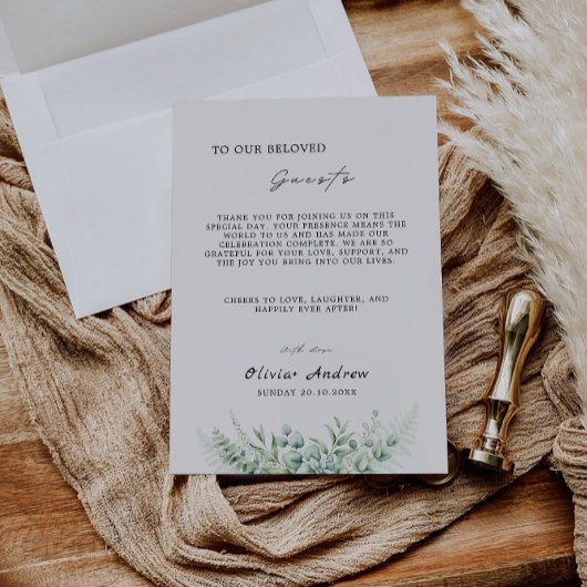 Greenery Bedankt Brief, Napkin Opmerking Menu