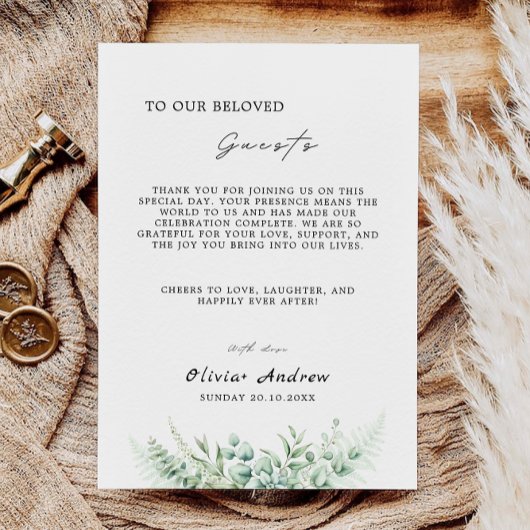 Greenery Bedankt Brief, Napkin Opmerking Menu