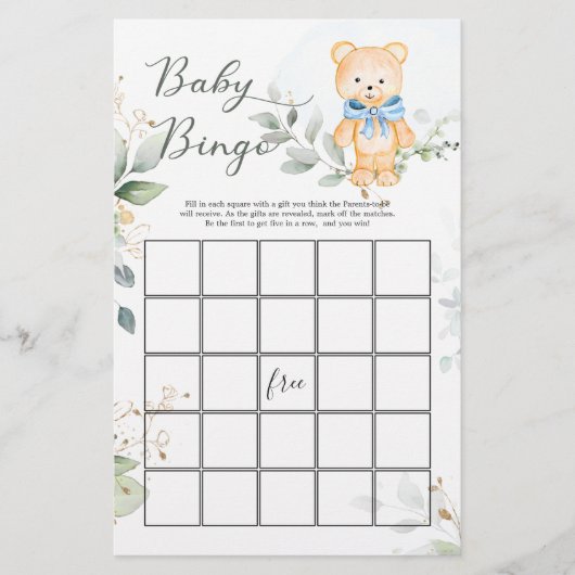Greenery Beer Baby shower Bingo Game Papier (Voorkant)