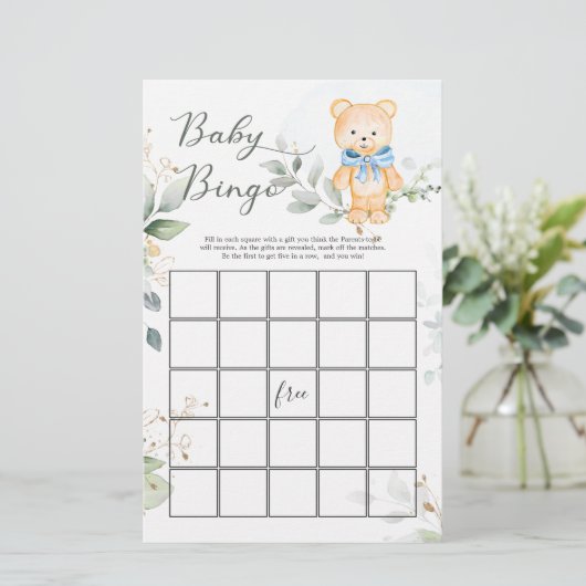 Greenery Beer Baby shower Bingo Game Papier (Staand voorkant)
