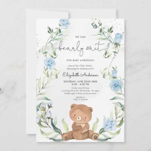 Greenery Beer Blue Flowers Boy Baby shower Kaart (Voorkant)